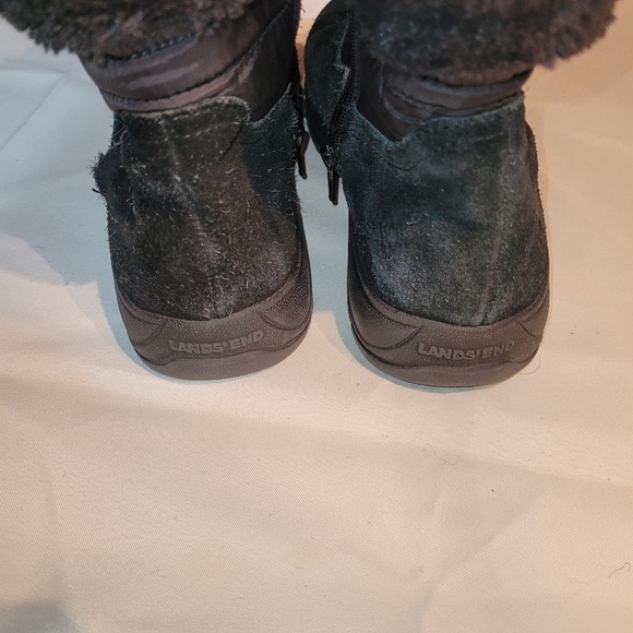 Lands end black women's snow short boots sz 8b, suede/canvas faux fur waterproof - Picture 6 of 12